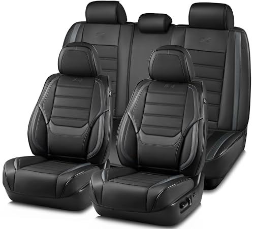 Skechers MAX Cushioning Seat Covers,Memory Foam Leather Car Seat Covers,Waterproof Car Seat Protector Full Sets,Car Seat Cushion Airbag Automotive Universal Fit for Most Cars,Vans,Trucks,SUV,Grey - color: Black and Grey, size: Full Coverage Set
