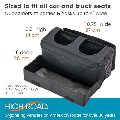 High Road CarHop Jr - Car Organizer with Cup Holders and Storage or Eating Tray for Car - Front Seat Organizer for Drivers and Back Seat Organizer for Kids and Adults