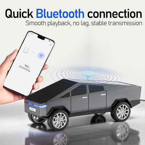 WS-580 Futuristic Pickup Truck Bluetooth Replica Speaker with LED Display Screen – TWS, FM, USB/TF, LED Headlights, Mic, Practical Gift for Car Model Fans, Audio Users & Tech Hobbyists (Gray) - color: Gray