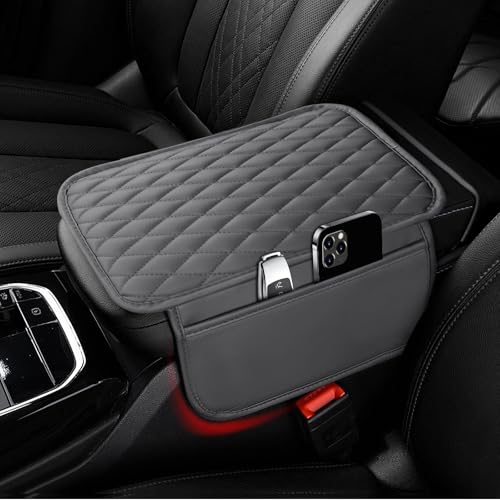 Ouzorp Car Center Console Cover Upgraded Microfiber Leather Car Arm Rest Cover with 2 Storage Bags Universal Armrest Cover for Car Storage Box Car Interior Accessories Protector for Most Vehicle-Gray - color: Gray
