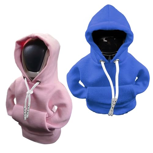 VVAG Universal Car Gear Shift Cover, 4.7 Inch Shifter Stick Protector, Funny Hoodie (Pink + Blue) - color: Pink+Blue