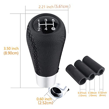 5 Speed Black Shift Knob Car Shifter Stick Handle Leather Gear Lever Replacement Fit Most Manual Cars - color: Black with black stitching