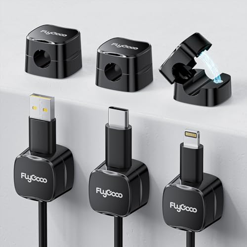 6 Pack Magnetic Cord Organizer, FlyCoco Cable Management Clips for Desk Phone Charging Cable Storage Holder, Cable Clips Organizer for Office Desk Kitchen Table Corner Wall Or Car Dashboard (Black) - color: black