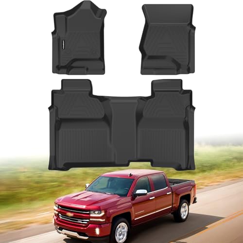 All Weather Car Floor Mats for 2014-2018 Chevy Silverado/GMC Sierra 1500 Crew Cab, 2015-2019 Silverado/Sierra 2500 HD/3500 HD Crew Cab, TPE Rubber Floor Liners Full Set for Chevy Silverado Accessories - size: Floor Mats for 2014-2018 Chevy Silverado