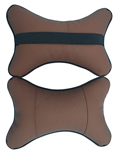 Car Neck Pillows 2pcs Pack Car Headrest Pillow Pu Leather Car Cervical Pillows for Traveling Car Pillows Filled by Fiber (Brown) - color: Brown