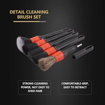 Car Drill Brush, Drill Brush Attachment SPTA 5Pcs Detachable Car Care Detailing Brush Set Soft No Scratch Boar Hair Detail Brush Car Care Detail Brush for Air Vent Automotive Interior Exterior -DF075 - color: Car Detail Brush Set 7