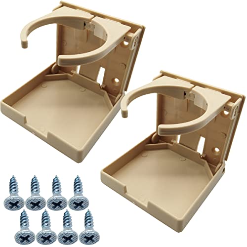 TIHOOD 2PCS Adjustable Folding Drink Holder with Screws/Adjustable Cup Holder for Marine/Boat/Caravan/Car (Beige) - color: Beige