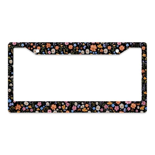 GENANY Floral License Plate Frame License Plate Frames, Flower Car License Plate Cover Fits Standard US Vehicles, Boho Car Accessories, Personalised Car Decorations for Women Men - color: Floral