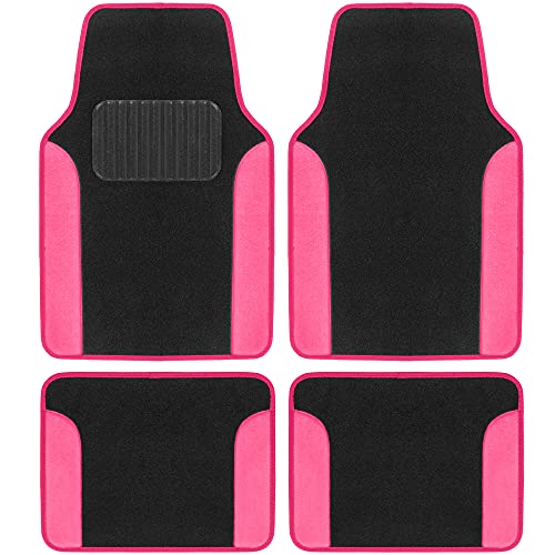 FoFur Car Floor Mats – Wool Fur Pink Floor Mats for Cars – Comfy Cute Car Accessories for Girls Women Waterproof Trim for Auto Car SUV Van - color: Pink Pur