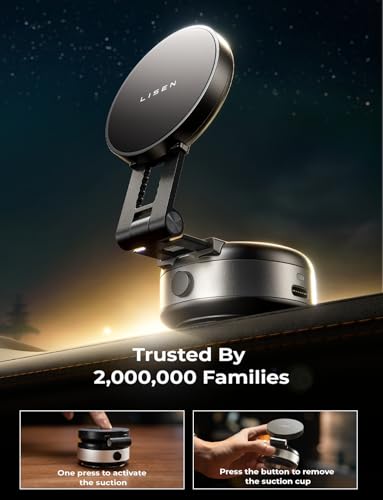 LISEN Electric Suction Cup Phone Mount, Vacuum Electric Suction Cup Phone Mount, for MagSafe Magnetic Suction Mount for iPhone 16/15/14/13/12,Black Kits - color: black