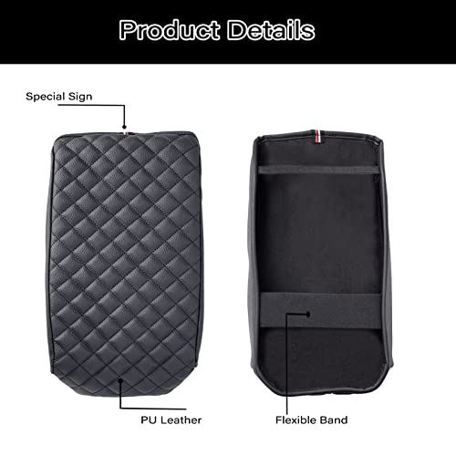 JKCOVER Center Console Armrest Cover Compatible with Toyota 4Runner 2010-2022 2023 2024 Truck Accessories Premium PU Leather Cushion Protector (Black)