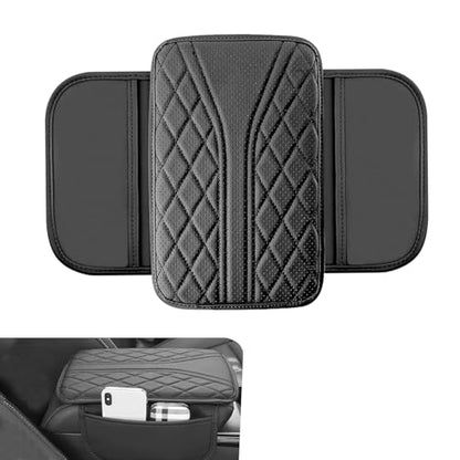 Car Center Console Cover, Leather Automotive Armrest Cushion with 2 Storage Bags, Breathable Armrest Cover, Universal Waterproof Arm Rest Protection Pad for SUV, Sedan, Truck (Black) - color: Black