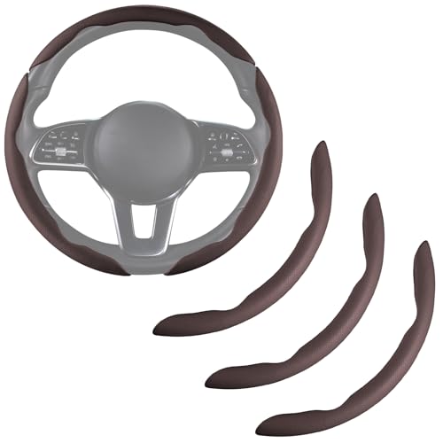 Nappa Leather Car Steering Wheel Cover for Men Women, Ultra-Thin Non-Slip Breathable Microfibre, Universal for 14.5"-15" Steering Wheel - Brown - color: Brown
