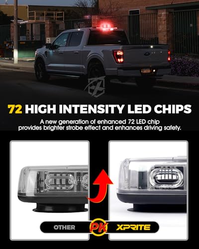 Xprite Upgraded 12" 72LED Rooftop Mini Strobe Lights, Emergency Safety Flashing Beacon Light bar with Magnetic Base for 12V-24V Construction Vehicles, Trucks, Snow Plow, Postal Car (Mix White/Red) - color: White Red