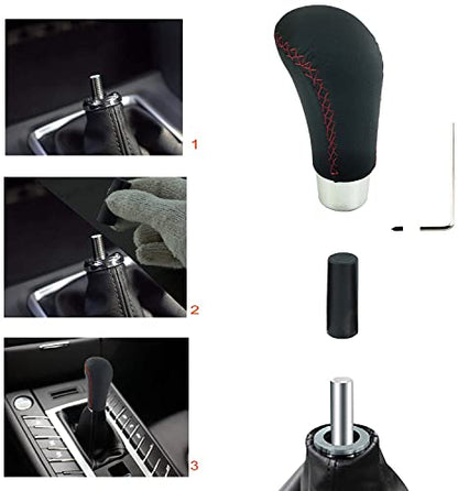 Lunsom Leather Shift Knob, Car Gear Shifter Stick Auto R Style Shift Stick Handle Head Gear Shift Lever Knob for Most Manual Transmission Vehicle (Red Suture) - color: Red Suture
