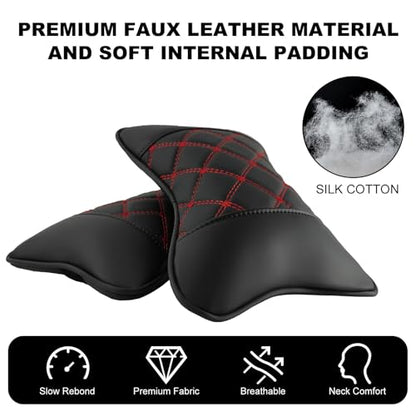 2 Pack Car Neck Pillow PU Leather Automotive Headrest Pillow for Car Support Neck Pain Relief Universal Car Pillow (Red Black) - color: Red Black