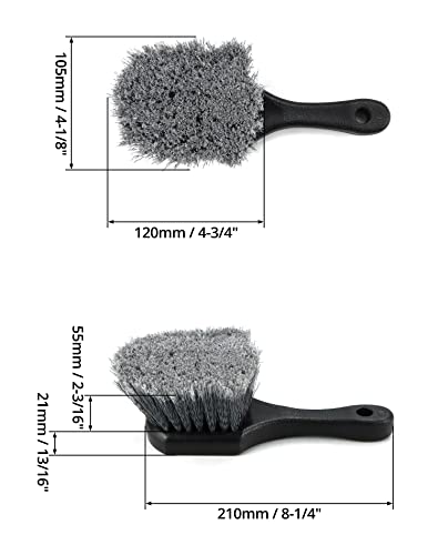QWORK Short Handle Tire and Wheel Brush for Car Rim, Soft Bristles for Gentle Washing, Efficiently Cleans Tires