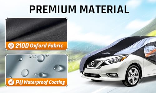 Versa Car Cover Waterproof All Weather with Silver Strip Design, Custom Fit for Versa 20012–2025, Versa Accessory with Door Zipper & Windproof Straps - size: Custom Fit Nissan Versa