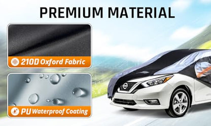 Versa Car Cover Waterproof All Weather with Silver Strip Design, Custom Fit for Versa 20012–2025, Versa Accessory with Door Zipper & Windproof Straps - size: Custom Fit Nissan Versa