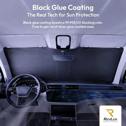 RevLux Car Windshield Sun Shade SUV & Sedan – UPF 2000+ Sun Protection & 99.95% UV Blocking Ice-Core Cooling Fabric | Zero Light Leakage Black Glue Layer | Heat Insulation Car Sun Shade (51"x31") - size: Small – Compact Cars (51"x31")