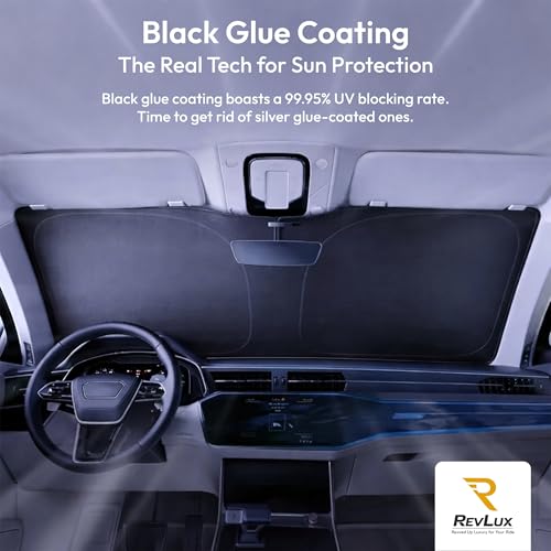 RevLux Car Windshield Sun Shade SUV & Sedan – UPF 2000+ Sun Protection & 99.95% UV Blocking Ice-Core Cooling Fabric | Zero Light Leakage Black Glue Layer | Heat Insulation Car Sun Shade (55"x31") - size: Medium – Sedan Fit (55"x31")
