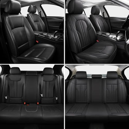 MINGBRON Car Seat Cover Full Set, Leather Car Seat Cover, Waterproof Seat Covers, Car Seat Cushion, Nappa Leather Seat Covers Car Seat Protector Universal Fit Most Cars Black - color: Black, size: Full Set
