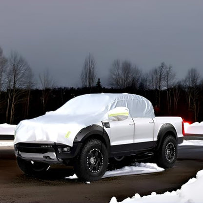 Half Car Cover All Weather Car Body Cover Sunshade Cover Snow Cover Waterproof Snowproof Universal 210D Oxford Fabric (Fit Small/Medium Size Pickup (Crew Cab)) - size: Pickup (Crew Cab)
