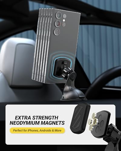 Scosche Extra Strength Suction Cup Phone Mount, Magnetic Dashboard/Windshield Mount Cell Phone Holder for Car with 360° Rotation, StickGrip Base & Thick Metal Plate for iPhone and Android, Not MagSafe - size: 1 Pack, style: Extra Strength - Window / Dash