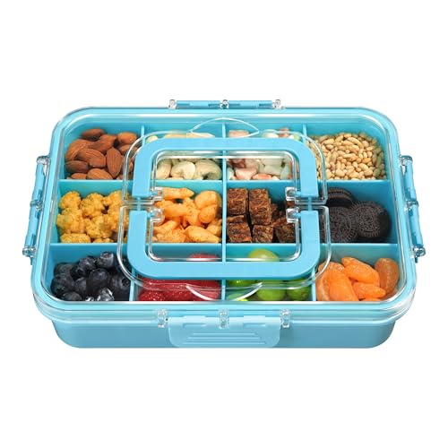 Xyptorix Snack Box Container for Kids - Adjustable 12-Compartment Snack Containers, Reusable Bento Box, Dishwasher Safe, BPA-Free, Perfect for School, Travel, Camping & Picnic, Blue - color: Blue, size: Medium