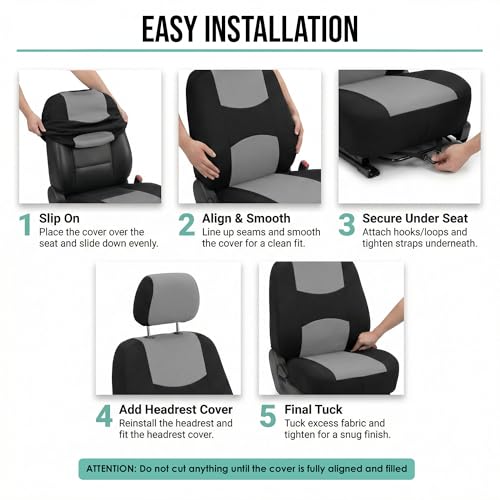 FH Group Car Seat Covers Front Set in Cloth - Car SeatCovers for Low Back Car Seats with Removable Headrest,Universal Fit,Automotive SeatCovers,Washable Car Seat Cover for SUV,Sedan, Van Gray - color: Gray, style: Seat Cover Front Set