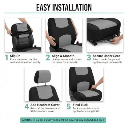 FH Group Car Seat Covers Front Set in Cloth - Car SeatCovers for Low Back Car Seats with Removable Headrest,Universal Fit,Automotive SeatCovers,Washable Car Seat Cover for SUV,Sedan, Van Gray - color: Gray, style: Seat Cover Front Set