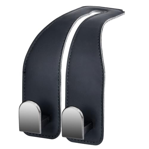 Car Hooks for Headrest, Leather Car Seat Back Storage Organizer Interior Accessories, More Wide & Deep Auto Seat Hook Hangers for Purse Umbrellas Handbag Clothes Coats Grocery Bags (Black-1 Pack) - color: Black-1 Pack