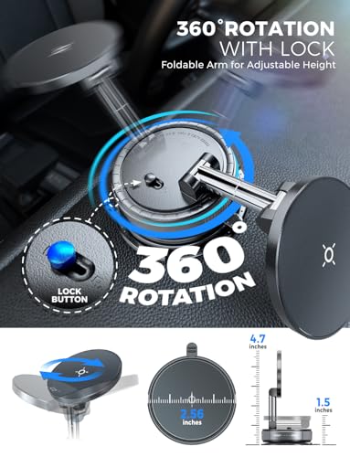 eSamcore Vacuum Magnetic Phone Holder for Car, for Magsafe Car Mount for Windshield, Foldable Stand Suction Cup for Mirror, Glass, Screen, Gym, Smooth Surfaces Compatible with iPhone - style: Vacuum Phone Holder