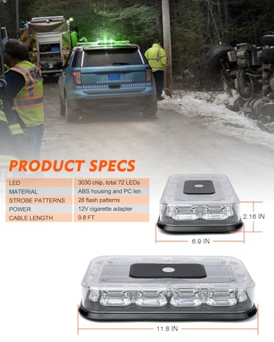 LUMENIX LED Roof Top Strobe Beacon Light Bar Rooftop Security Warning Emergency Flashing Plow Lights for Construction Vehicles Tow Commercial Trucks Postal Cars Snowplow - Green White - color: Green and White