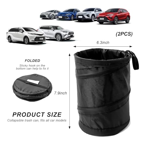 2 PCS Car Trash Can, Waterproof Portable Collapsible Pop-up Garbage Bin with Elastic Band, Automotive Mini Portable Hanging Rubbish Bin Trash Bag for Camping Traveling