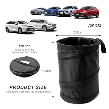 2 PCS Car Trash Can, Waterproof Portable Collapsible Pop-up Garbage Bin with Elastic Band, Automotive Mini Portable Hanging Rubbish Bin Trash Bag for Camping Traveling