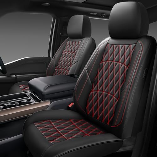 NS YOLO Leather Car Seat Covers,Universal Fit for Most Cars,SUVs and Sedans,Waterproof Luxury Leatherette Cushions, 2 Seats Protectors (Black and Red, Front Pair-2 Seats(Driver and Passenger)) - color: Black and Red, size: Front Pair-2 seats(driver and pa