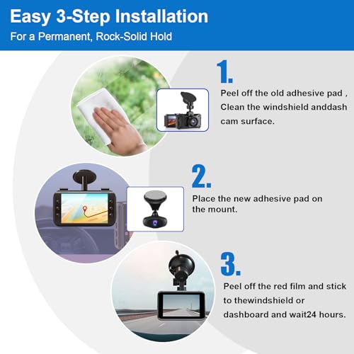 Double Sided Adhesive Pads for Dash Cam, 6PCS 2.83 Inch Heavy Duty Sticky Pads, Heat Resistant & No Residue Mounting Tape, Universal Replacement for Windshield, Dashboard, GPS, Phone Mount