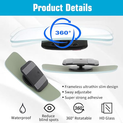 2 Pcs Blind Spot Mirror,Rectangle Car Side Mirror Blindspot Angle Adjustable Blindspot Mirrors for Car Truck(Adhesive,Pack of 2)
