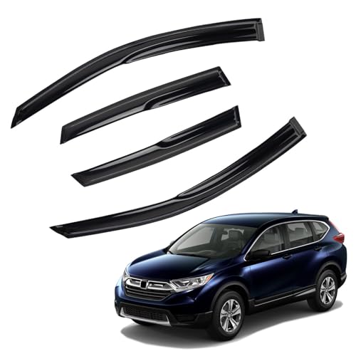 4pcs JDM 3D Wavy MU Style Window Visors Compatible with 2007-2011 Honda CR-V CRV, Front+Rear Left+Right Outside Mount Type Dark Smoke Tint Tape-On Side Sun Rain Guards Set of 4 - size: 2007-2011 Honda CRV