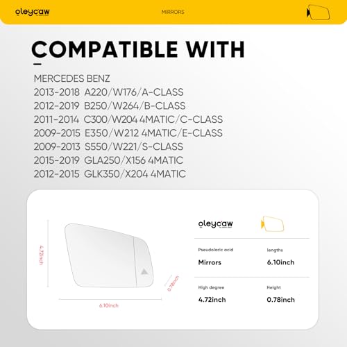 Passenger Side Blind Spot Mirror Compatible with Mercedes Benz A220 W176, B250 W264, C300 W204, E350 W212, S550 W221, GLA250 X156, GLK350 X204, Mercedes Benz A B C E S Class GLA GLK, Right Side - color: Passenger Side(RH)