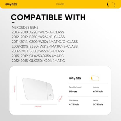 Passenger Side Blind Spot Mirror Compatible with Mercedes Benz A220 W176, B250 W264, C300 W204, E350 W212, S550 W221, GLA250 X156, GLK350 X204, Mercedes Benz A B C E S Class GLA GLK, Right Side - color: Passenger Side(RH)