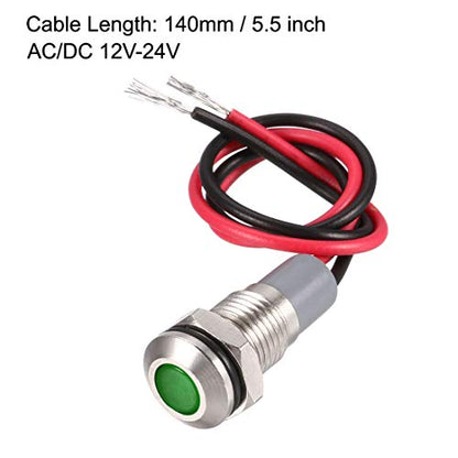 uxcell Signal Indicator Lights AC/DC 12V-24V 8mm Panel Mount Green LED Waterproof Metal Shell Warning Lamps for Car Motorcycles Boat - color: Green