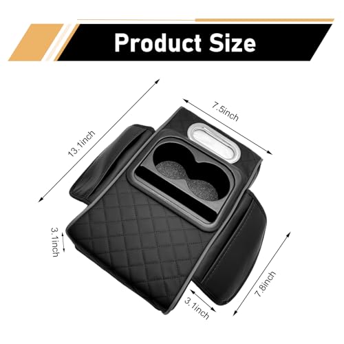WZP Car Center Console Armrest Pillow, Memory Foam Leather Armrest Cover with Cup Holder Phone Holder Storage Pocket Tissue Holder, Universal Height Enhancement Car Armrest Cushion (Black) - color: Black