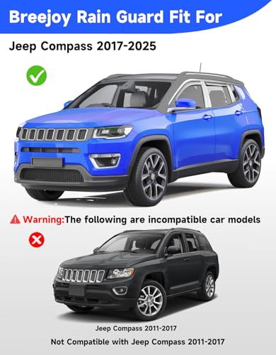 in-Channel Rain Guards Fit for Jeep Compass 2017 2018 2019 2020 2021 2022 2023 2024 2025, Window Rain Guards Visors Vent Visors Window Deflector Vent Shades Car Accessories -4 pcs - size: Fit for 2017-2025 Jeep Compass