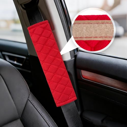 2PCS Car Seat Belt Pads Cover, Fluffy Car Seatbelt Covers, Soft Car Seat Belt Strap Cushion Protect Your Neck and Shoulder, Driving Seat Belt Shoulder Strap Cover for Most Autos (Red) - color: Red