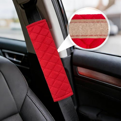 2PCS Car Seat Belt Pads Cover, Fluffy Car Seatbelt Covers, Soft Car Seat Belt Strap Cushion Protect Your Neck and Shoulder, Driving Seat Belt Shoulder Strap Cover for Most Autos (Red) - color: Red