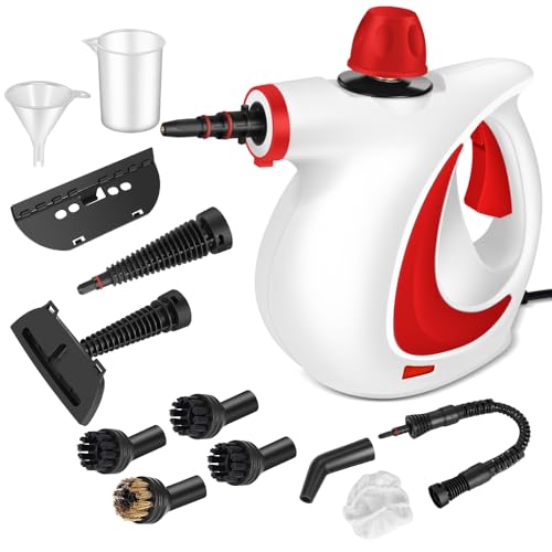 Handheld Pressurized Steam Cleaner with 12 pcs Accessories, Portable Steamer for Cleaning, Steam Cleaner for Home Use, Steamer for Cleaning Car, Furniture, Floor, Upholstery, Grout and Tile, Red - color: Red