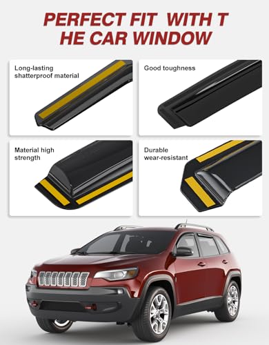 in-Channel Window Rain Guards Fit for Jeep Cherokee 2014-2023, Extra Durable Window Visors Window Deflectors Vent Visors Vent Shades Car Accessories-4 pcs - size: Fit for 2014-2023 Jeep Cherokee