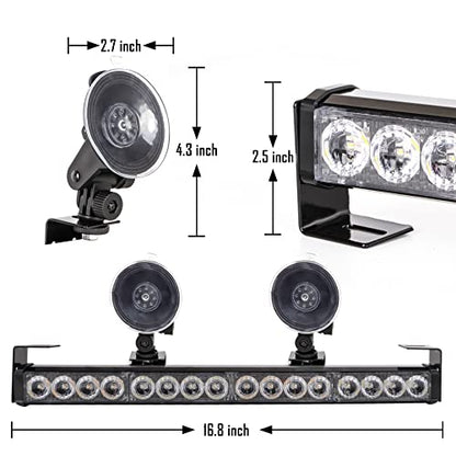 Amber 2 in 1 Emergency Strobe Light Bar 21 Flash Patterns Yellow Traffic Advisor Warning Hazard Windshield Safety Lights Bar with Cigar Lighter for Police Vehicles, Truck (2×16.8 inch, 32 Led) - color: Amber